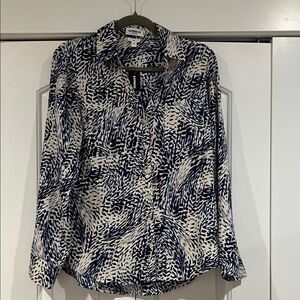 Express Abstract Blue and Cream Button Down Shirt medium slim